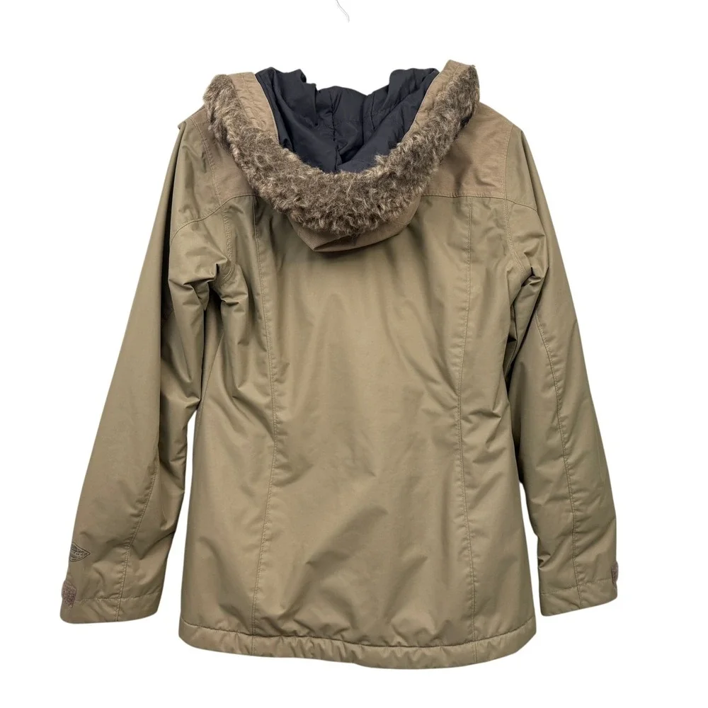 Columbia Omni-Tech Women's Tan Faux Fur Hooded Waterproof Ski Snow Jacket Size S